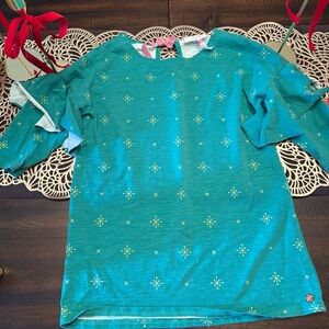 Matilda Jane 435 Line Green Holiday Top Size 8 Stars Velvet Tie